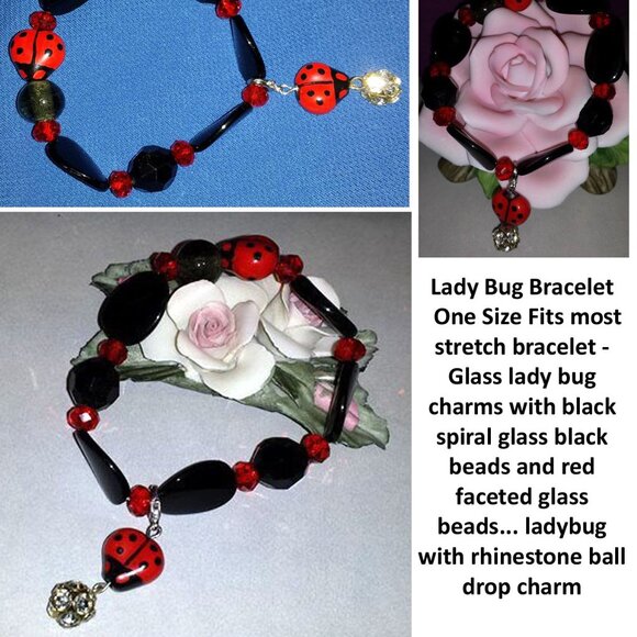 TDD Custom Made One Size Fits Most Ladybug Holiday Red Black Bracelet - Picture 5 of 6